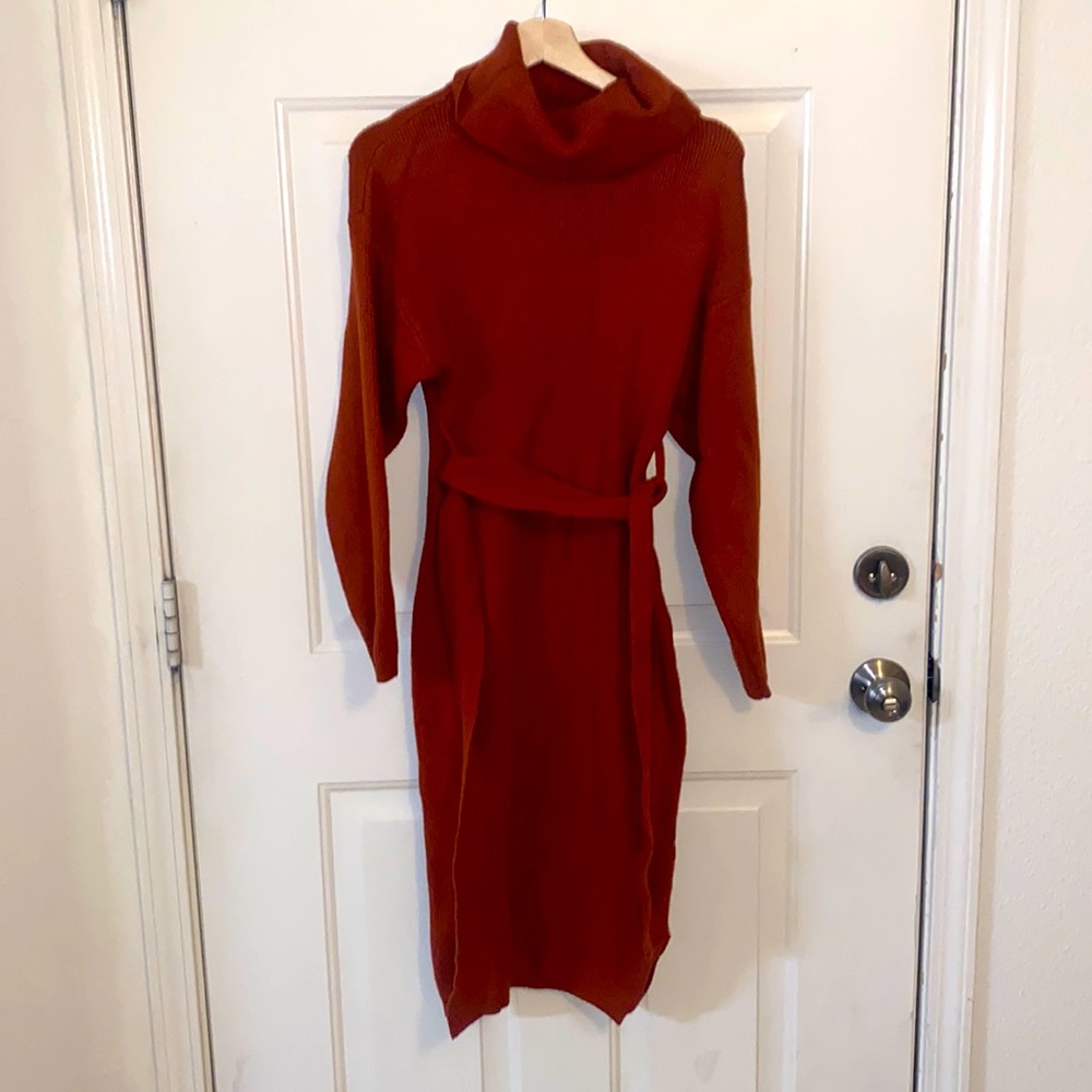 Knitted burnt orange calf length dress